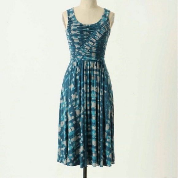 Anthro PLENTY By TRACY REESE Walkway Midi Dress Jersey Knit Teal Blue Ruched - Picture 8 of 15